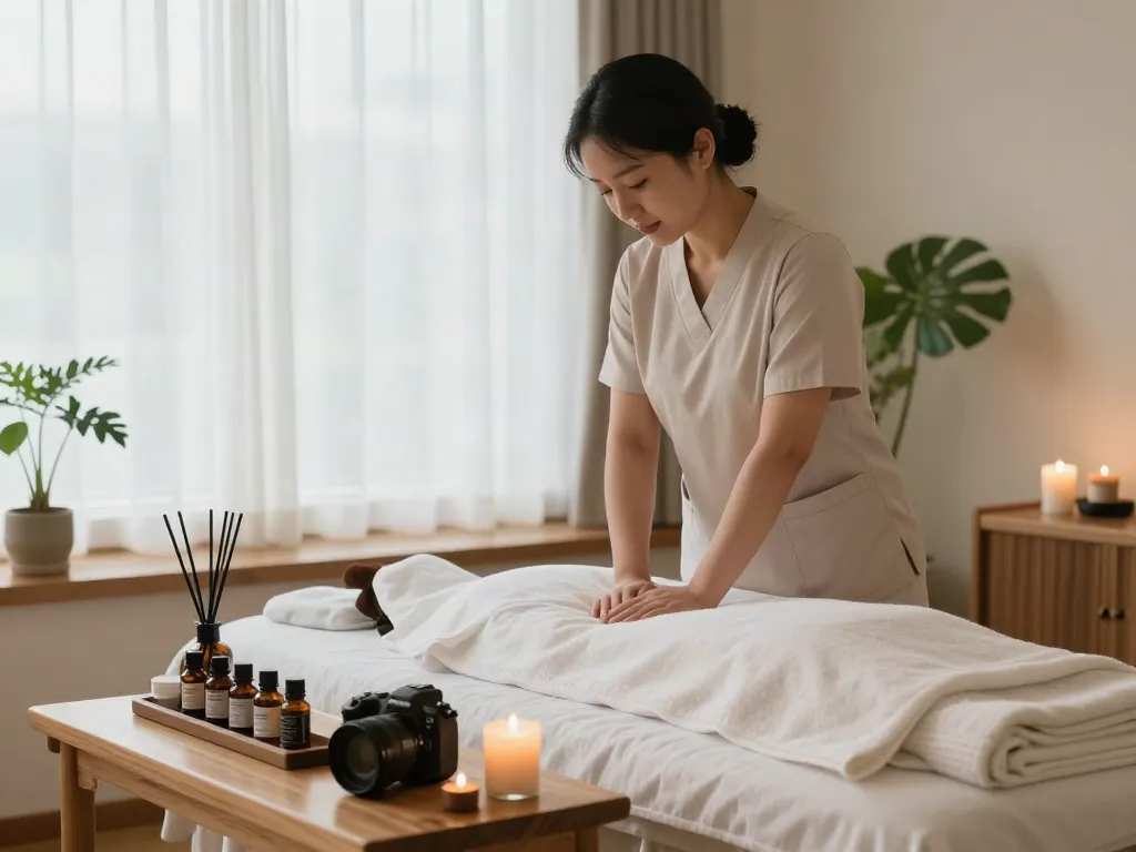 Relaxing 백석동출장마사지 therapy room with soothing elements and natural light.